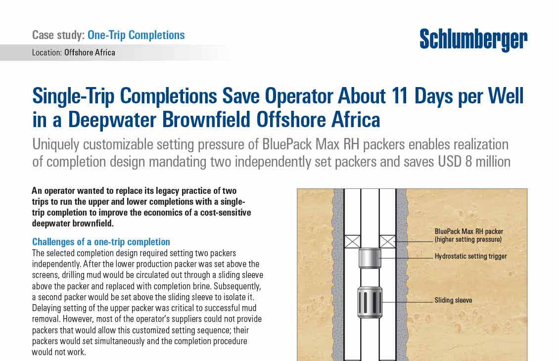Single-Trip Completions Save Operator About 11 Days per Well in a Deepwater Brownfield Offshore Africa: Case study