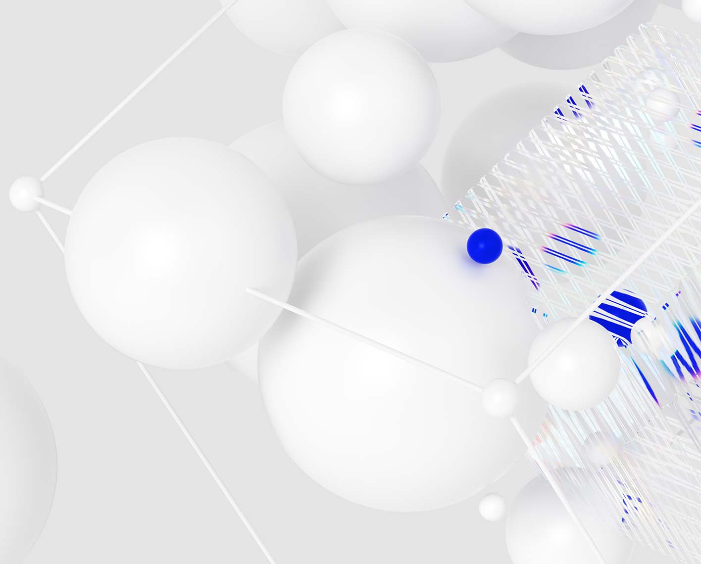 3D CGI image of white and blue spheres on a white background (SLB_Carbon_Capture_04)