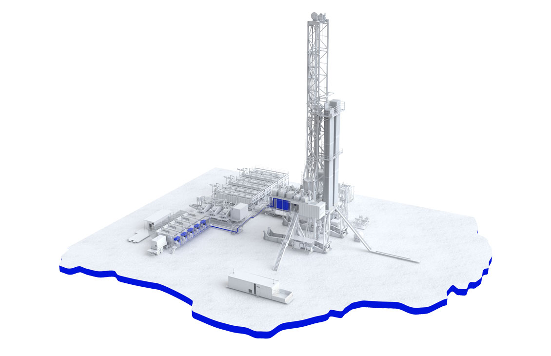 Branded render of a land rig with Footprint Reduction icon